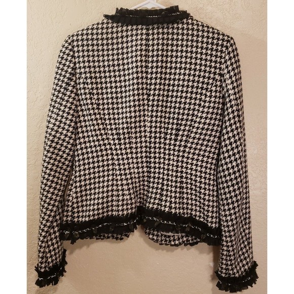 White House Black Market Houndstooth Blazer Chain Trim Hook Closure Size 4 - Picture 7 of 11